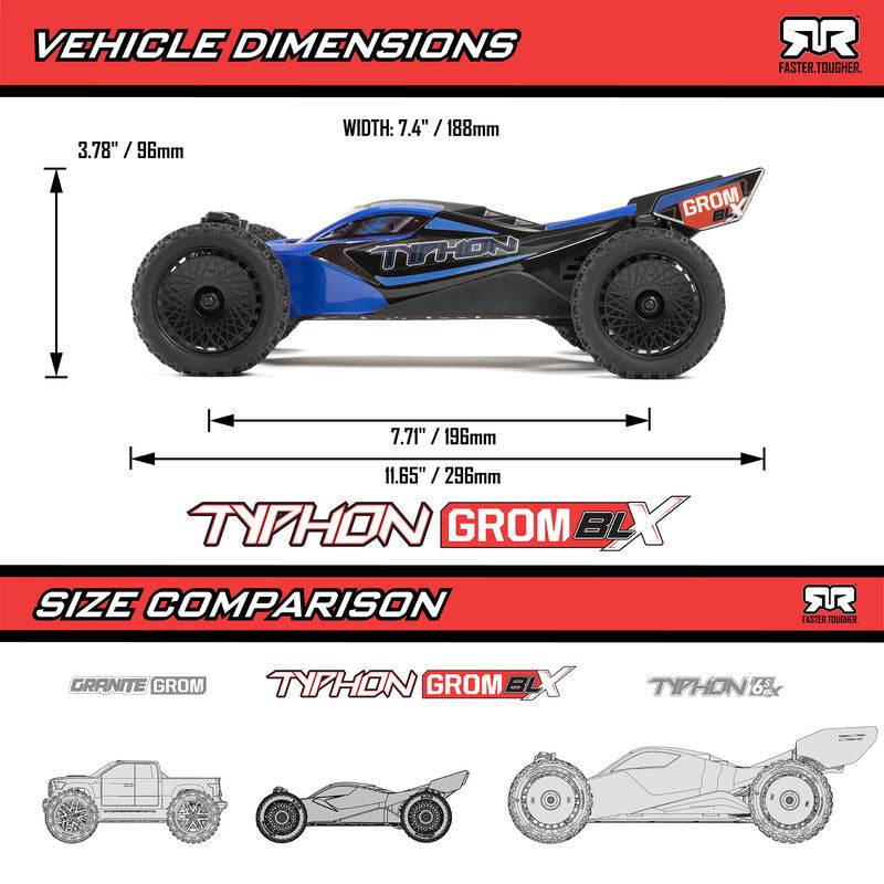 TYPHON GROM 223S BLX Brushless 4X4 Small Scale Buggy RTR with Battery & Charger, Blue OR Red